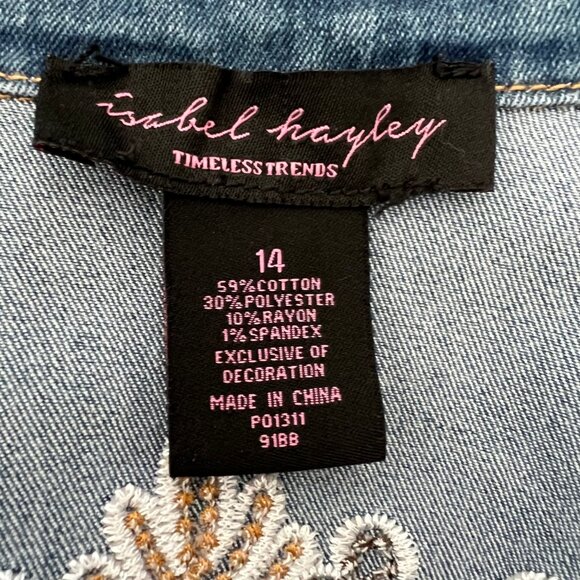 Isabel Hayley Women's Size 14 Vintage Wash Embroidered Beaded Denim Jacket - Picture 12 of 13